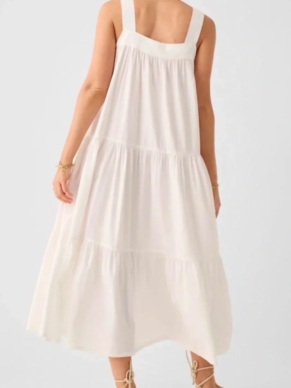Faherty Marina Tiered Midi Seersucker White Sleeveless Dress Small - Picture 2 of 14